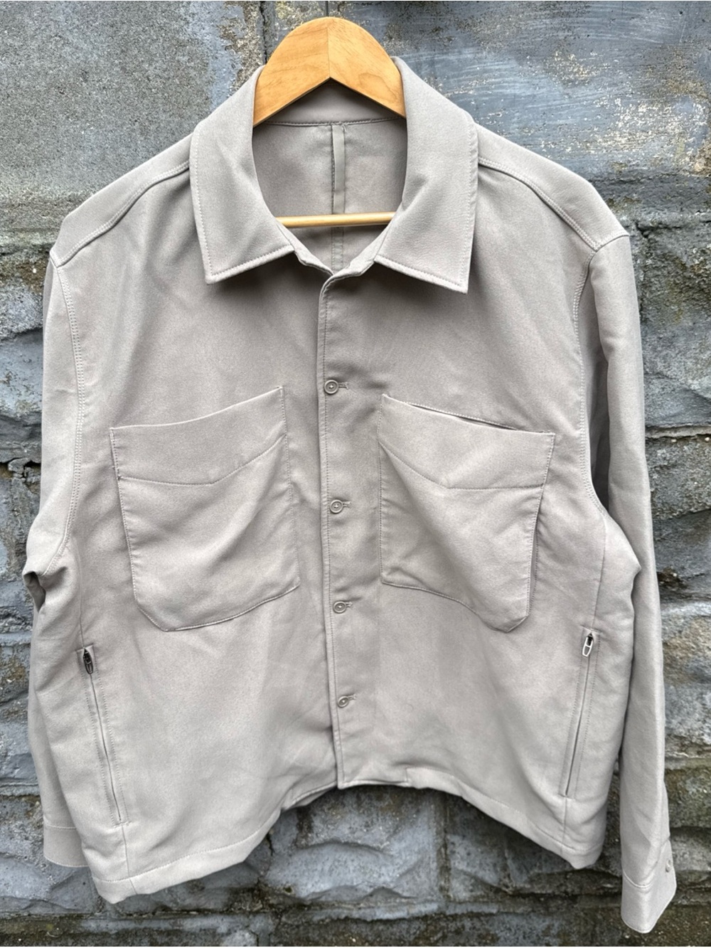 LULULEMON Beige Sueded Camp Collar Overshirt Button Jacket Men's Large M3EWBS